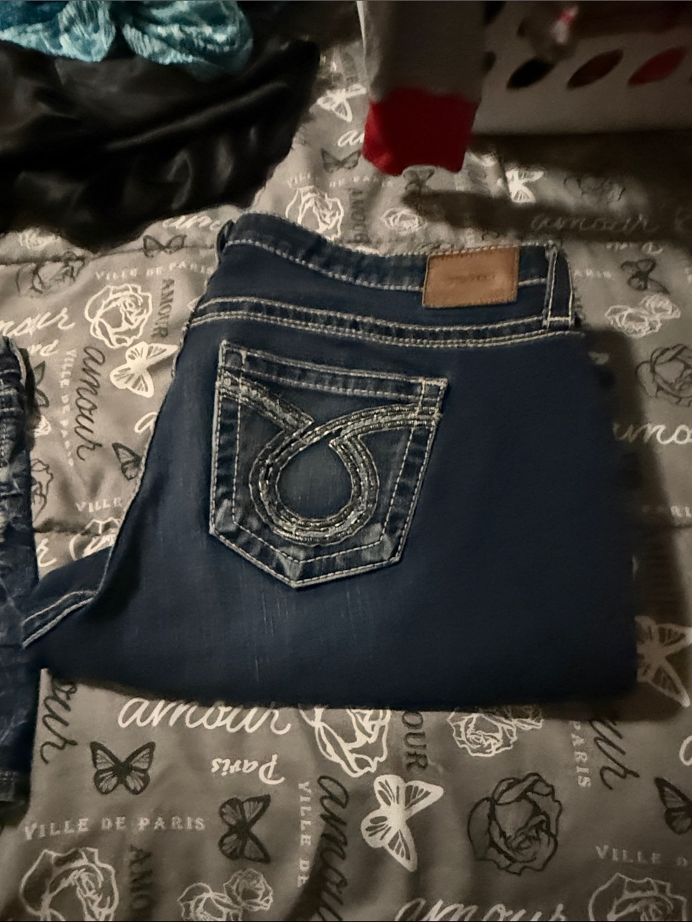Big Star Dark Blue Embroidered Pocket Jean Shorts